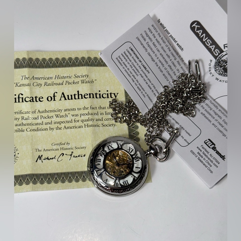 Kansas City Railroad Pocket Watch American Historic Society Mechanical Skeleton
